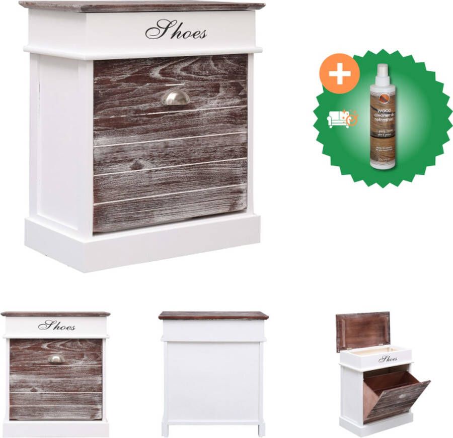 VidaXL Schoenenkast Paulowniahout 50 x 28 x 58 cm bruin wit Schoenenkast Inclusief Houtreiniger en verfrisser