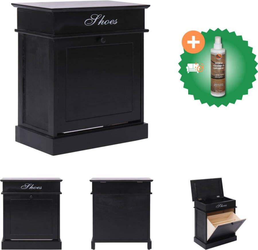 VidaXL Schoenenkast Paulowniahout 50 x 28 x 58 cm Zwart Schoenenkast Inclusief Houtreiniger en verfrisser