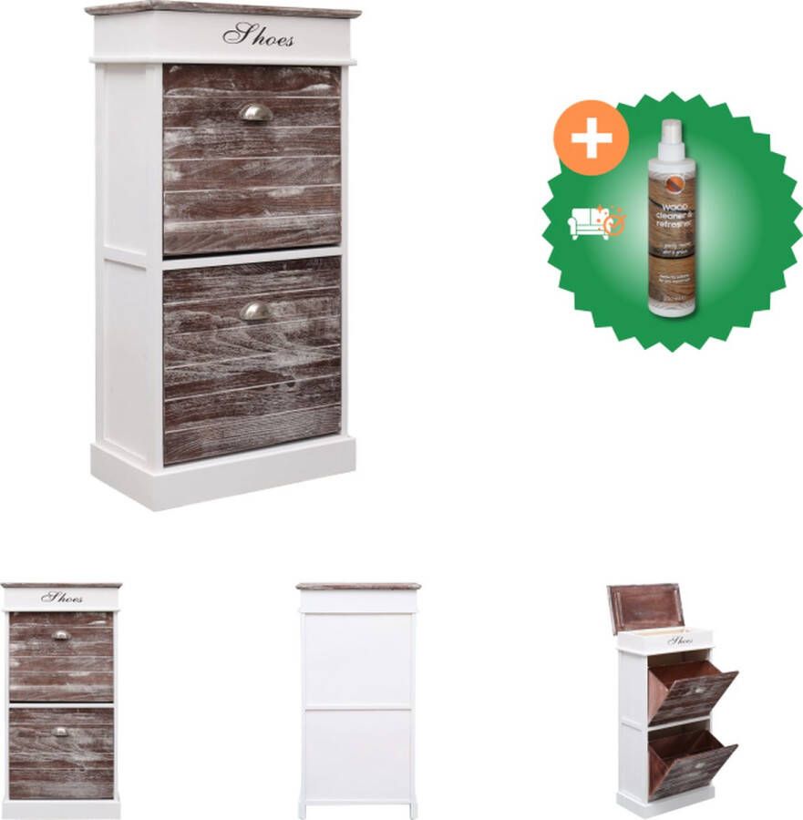 VidaXL Schoenenkast Paulowniahout 50 x 28 x 98 cm Bruin Wit Schoenenkast Inclusief Houtreiniger en verfrisser