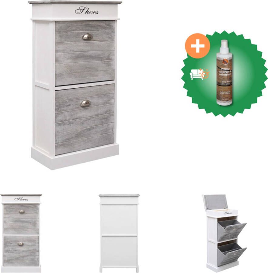 VidaXL Schoenenkast Paulowniahout 50 x 28 x 98 cm Grijs Wit Schoenenkast Inclusief Houtreiniger en verfrisser