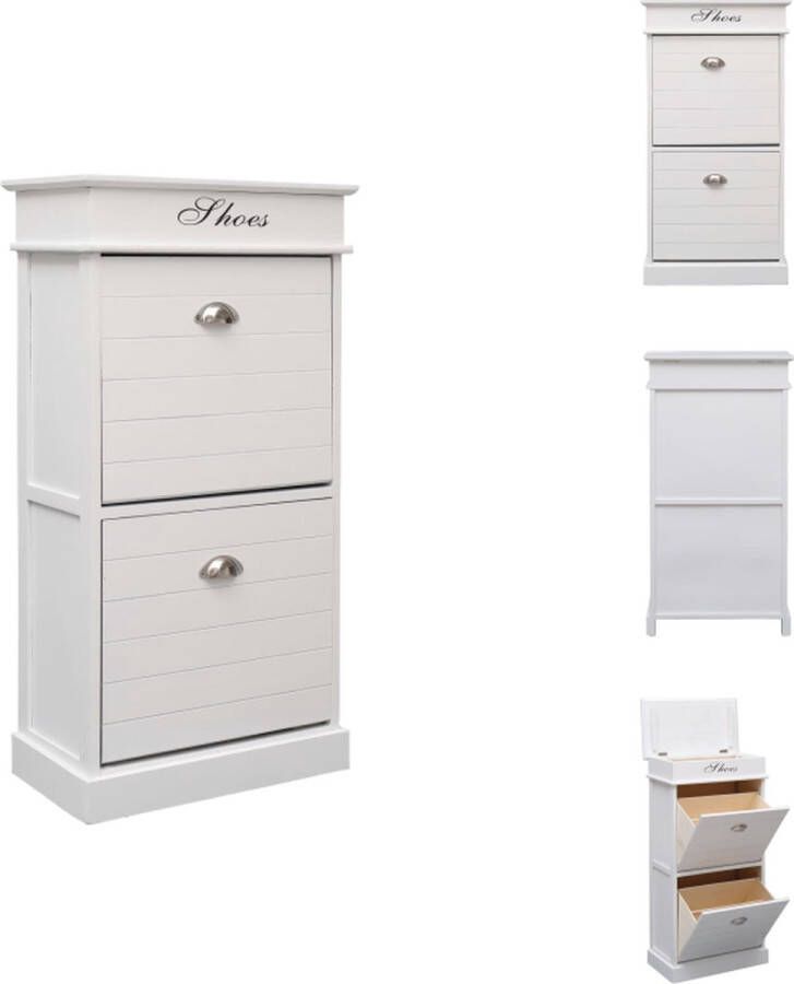 VidaXL Schoenenkast Schoenenkasten Schoenenkist Schoenenkisten Schoenenkast 50x28x98 cm paulowniahout wit - Foto 2