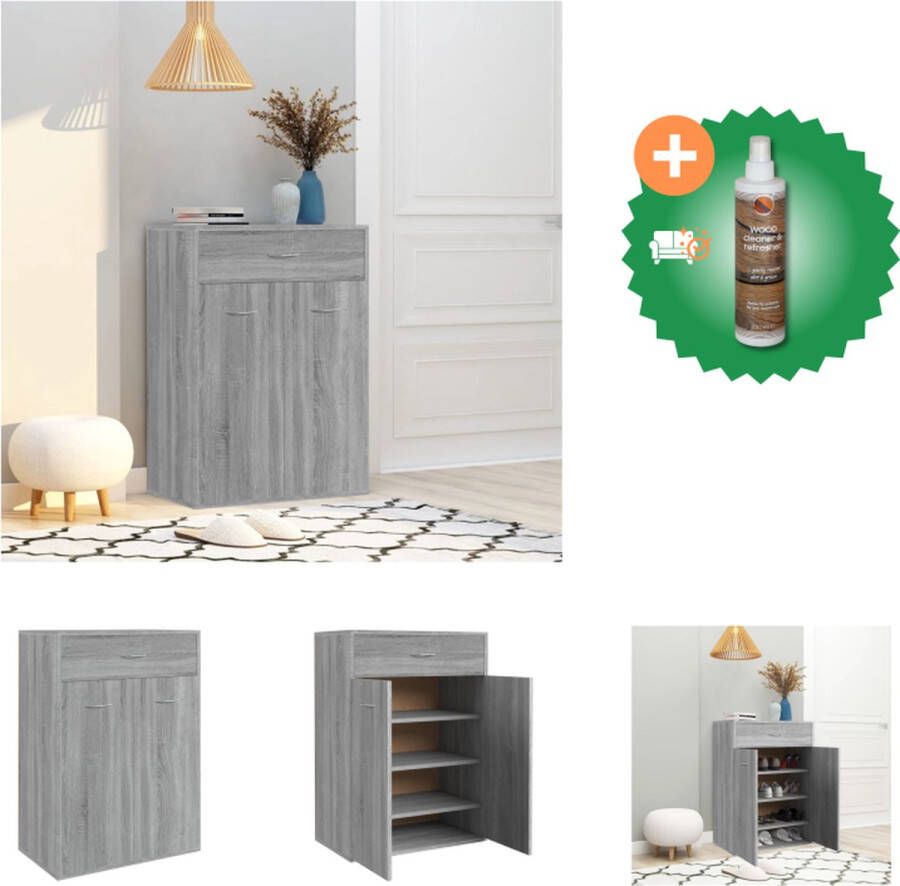 VidaXL Schoenenkast Praktisch 60 x 35 x 84 cm Grijs sonoma eiken Schoenenkast Inclusief Houtreiniger en verfrisser