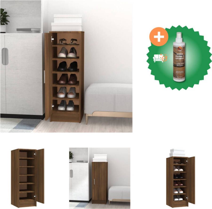VidaXL Schoenenkast Praktisch Bewerkt Hout 32 x 35 x 92 cm Bruineiken Montage vereist Schoenenkast Inclusief Houtreiniger en verfrisser
