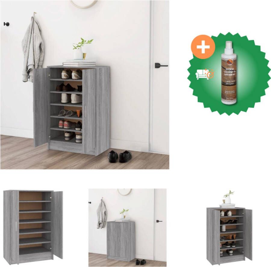 VidaXL Schoenenkast Praktisch en elegant Opbergruimte 60 x 35 x 92 cm Ken- Grijs sonoma eiken Schoenenkast Inclusief Houtreiniger en verfrisser