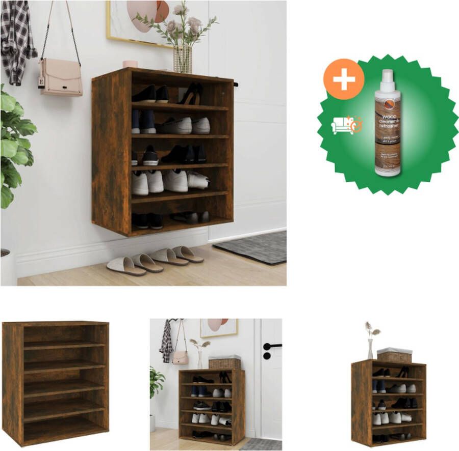 VidaXL Schoenenkast 60x35x70 cm bewerkt hout gerookt eikenkleurig Schoenenkast Inclusief Houtreiniger en verfrisser