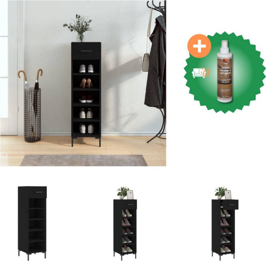 VidaXL Schoenenkast s Opslag 30x35x105 cm Zwart hout IJzer Kast Inclusief Houtreiniger en verfrisser