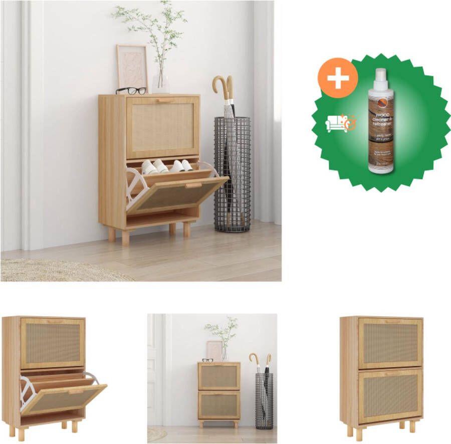 VidaXL Schoenenkast 52x25x80 cm bewerkt hout &- natuurlijk rattan bruin Schoenenkast Inclusief Houtreiniger en verfrisser