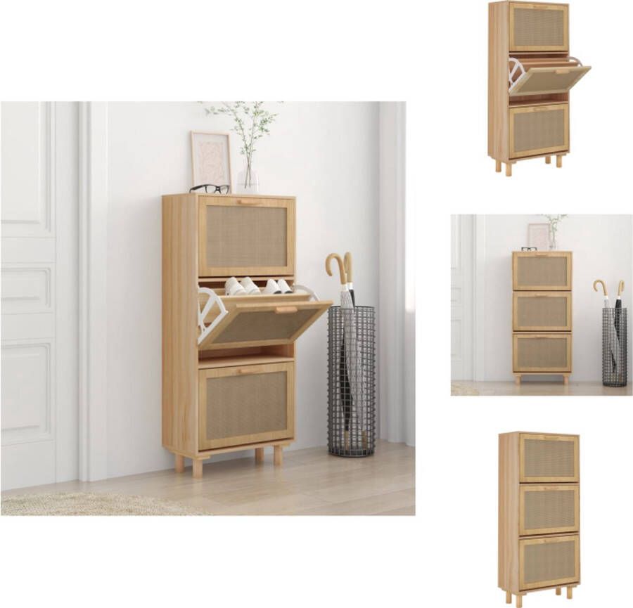 VidaXL Schoenenrek Schoenenrekken Opbergrek Voor Schoenen Schoenenstellage Schoenenkast 52x25x115cm bewerkt hout & natuurlijk rattan bruin