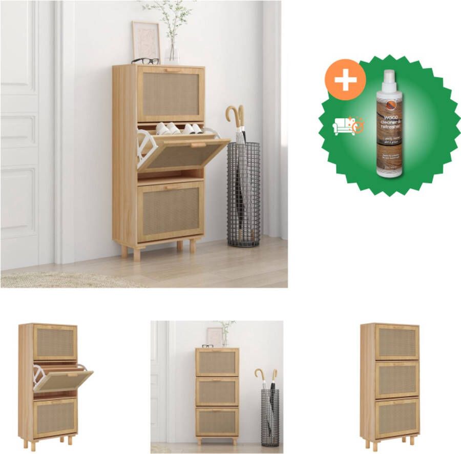 VidaXL Schoenenkast Scandinavisch Ontwerp 3 Lades Natuurlijk Rattan Bruin 52 x 25 x 115 cm Schoenenkast Inclusief Houtreiniger en verfrisser
