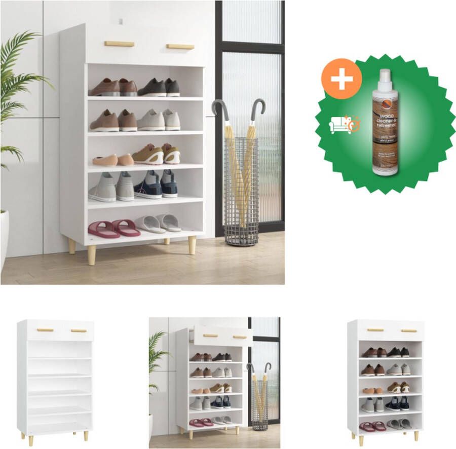 VidaXL Schoenenkast Scandinavische minimalistische 60x35x105cm Wit Stabiel hout 5 vakken 1 lade Schoenenkast Inclusief Houtreiniger en verfrisser