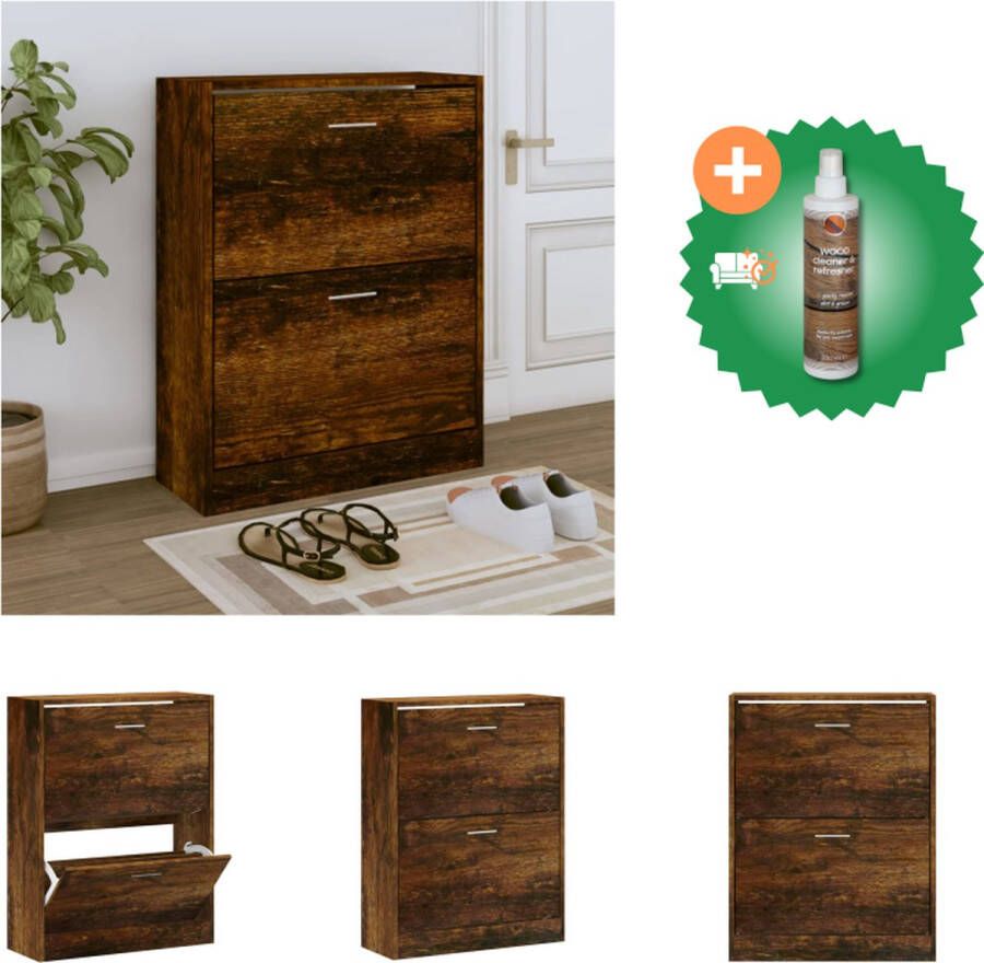 VidaXL Schoenenkast 63x24x81 cm bewerkt hout gerookt eikenkleurig Schoenenkast Inclusief Houtreiniger en verfrisser