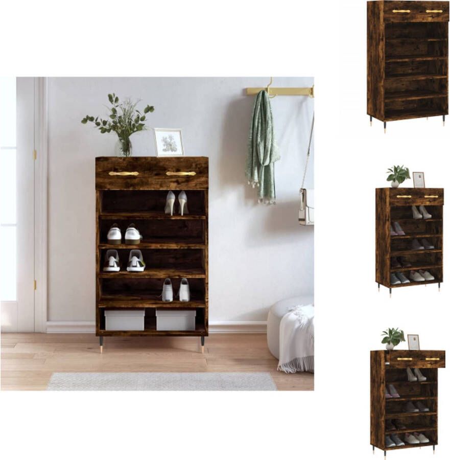 VidaXL Schoenenrek Schoenenrekken Opbergrek Voor Schoenen Schoenenkast 60x35x105 cm bewerkt hout gerookt eikenkleurig - Foto 3