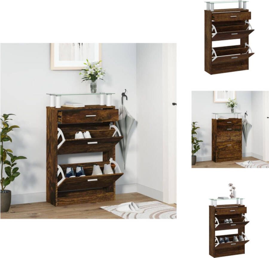 VidaXL Schoenenrek Schoenenrekken Opbergrek Voor Schoenen Schoenenstellage Schoenenkast 63x24x104 cm bewerkt hout gerookt eikenkleurig