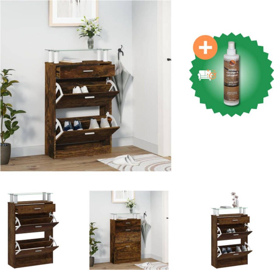 VidaXL Schoenenkast 63x24x104 cm bewerkt hout gerookt eikenkleurig Schoenenkast Inclusief Houtreiniger en verfrisser