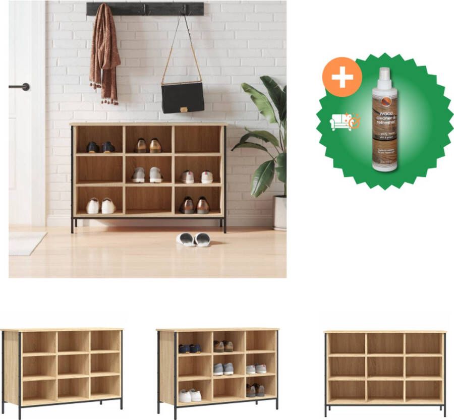 VidaXL Schoenenkast Sonoma eiken 100 x 35 x 70 cm Stevig materiaal Schoenenkast Inclusief Houtreiniger en verfrisser