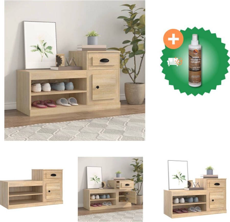 VidaXL Schoenenkast Sonoma eiken 100 x 42 x 60 cm Duurzaam materiaal Schoenenkast Inclusief Houtreiniger en verfrisser