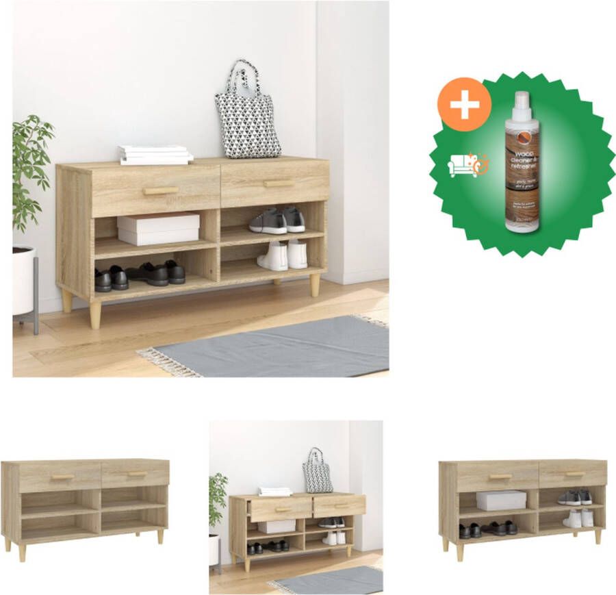 VidaXL Schoenenkast 102x35x55 cm bewerkt hout sonoma eikenkleurig Schoenenkast Inclusief Houtreiniger en verfrisser