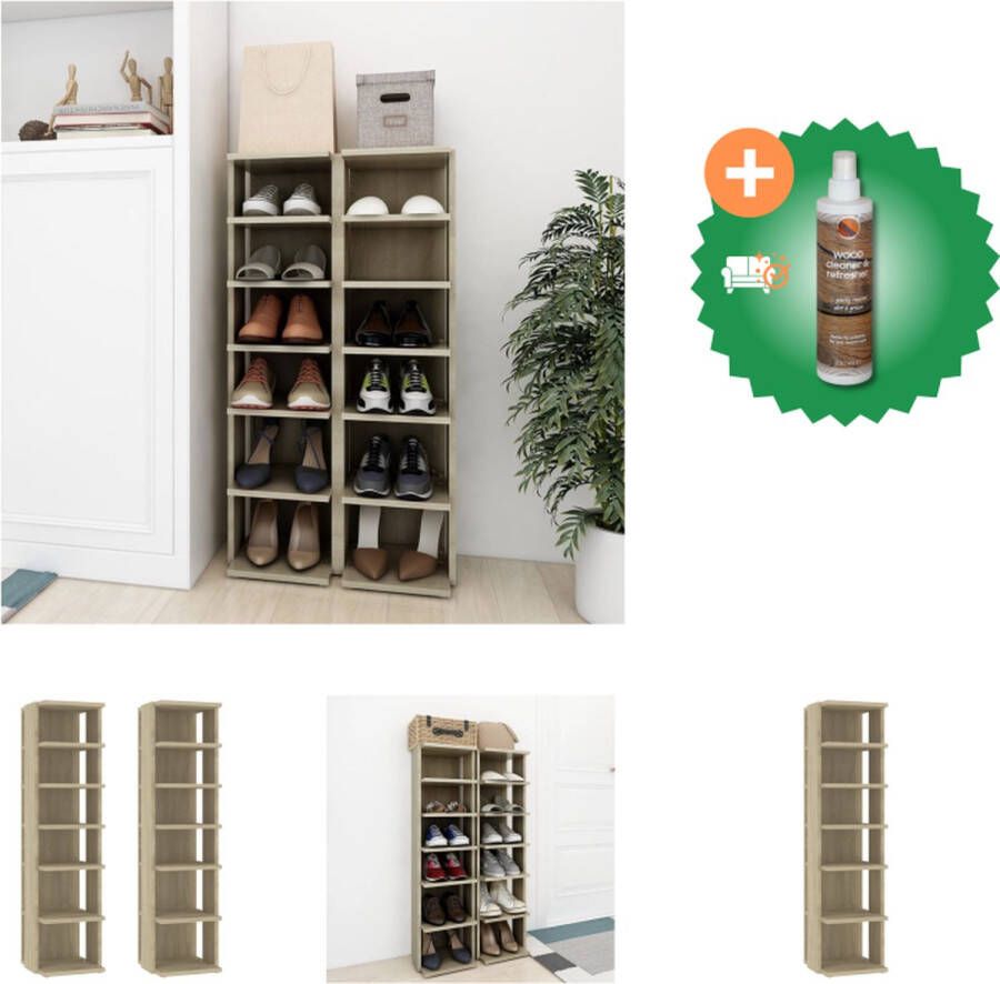 VidaXL Schoenenkast Sonoma eiken 27.5 x 27 x 102 cm Met 6 schappen Schoenenkast Inclusief Houtreiniger en verfrisser