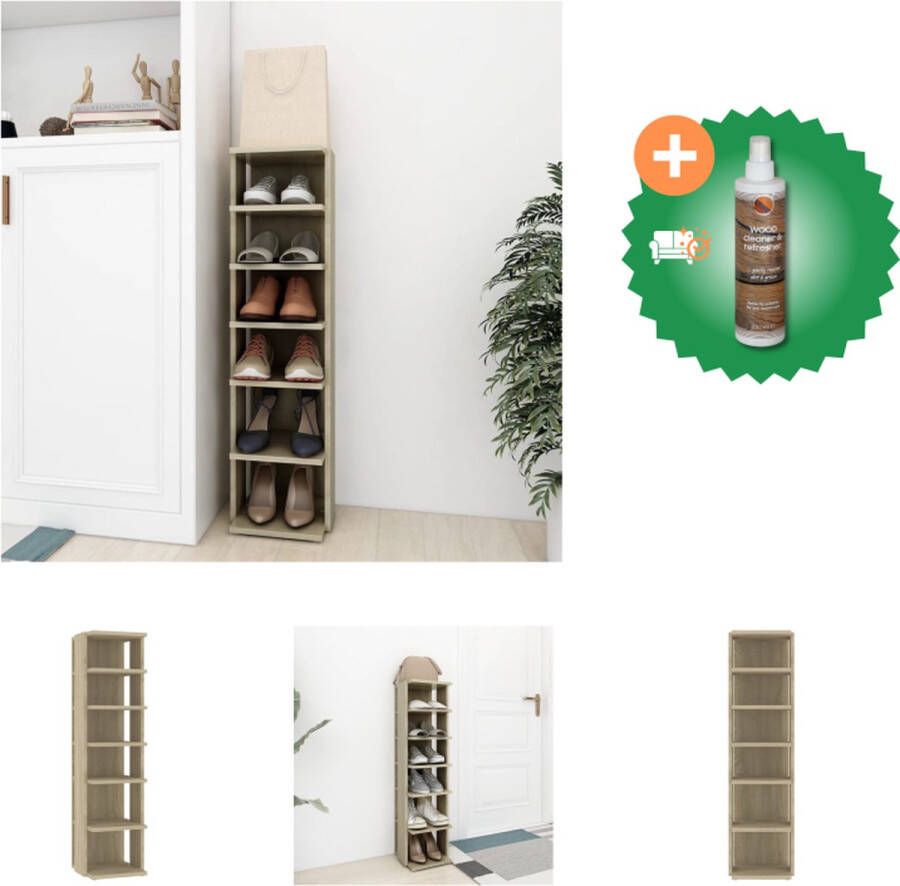 VidaXL Schoenenkast 27-5x27x102 cm bewerkt hout sonoma eikenkleurig Schoenenkast Inclusief Houtreiniger en verfrisser