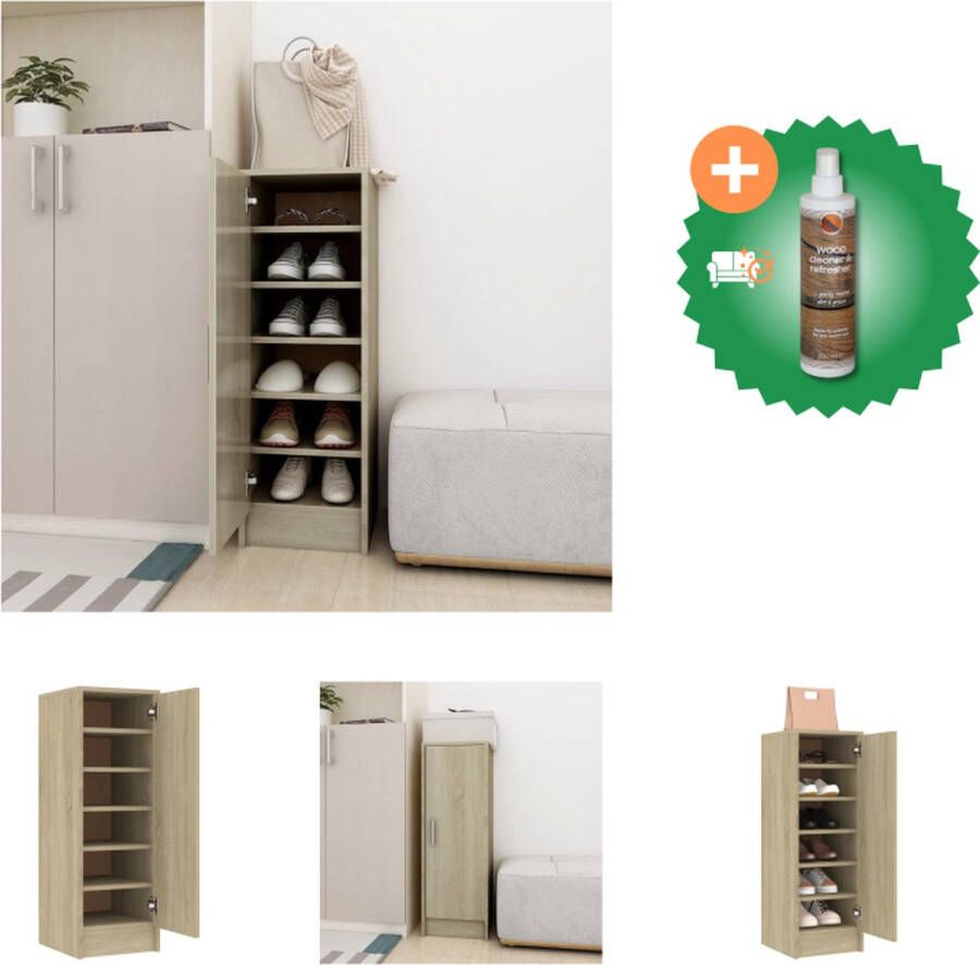 VidaXL Schoenenkast 32x35x92 cm spaanplaat sonoma eikenkleurig Schoenenkast Inclusief Houtreiniger en verfrisser