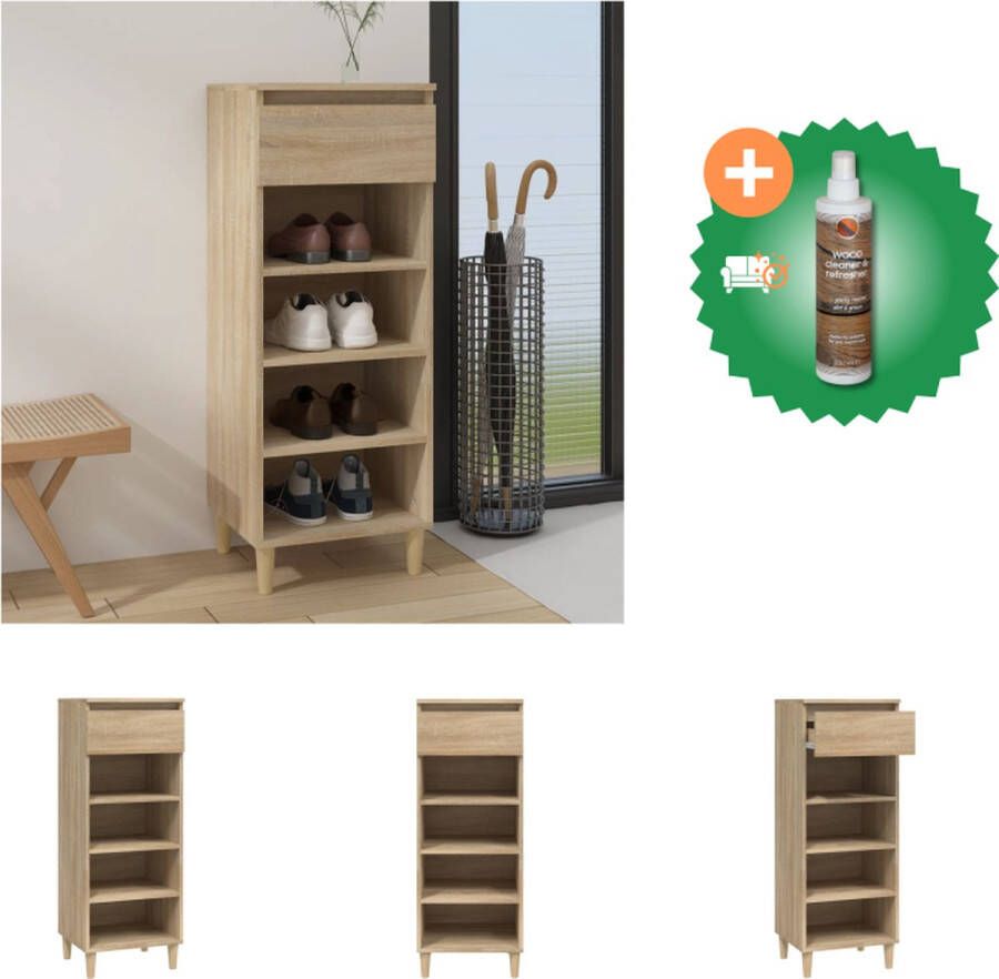 VidaXL Schoenenkast Sonoma Eiken 40 x 36 x 105 cm Bewerkt hout en massief eucalyptushout Schoenenkast Inclusief Houtreiniger en verfrisser