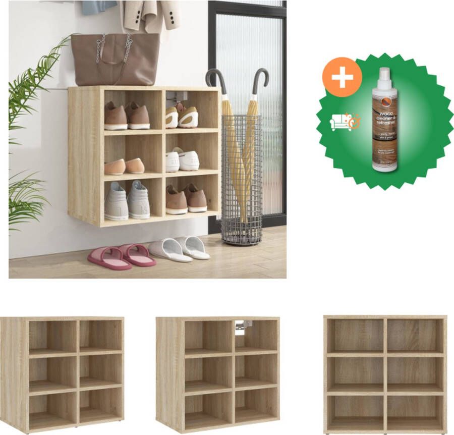 VidaXL Schoenenkast Sonoma Eiken 52.5 x 30 x 50 cm Praktische opbergfunctie Kast Inclusief Houtreiniger en verfrisser