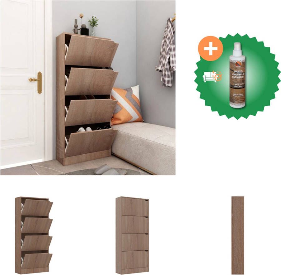 VidaXL Schoenenkast met 4 deuren 59x24x136 cm spaanplaat sonoma eiken Schoenenkast Inclusief Houtreiniger en verfrisser