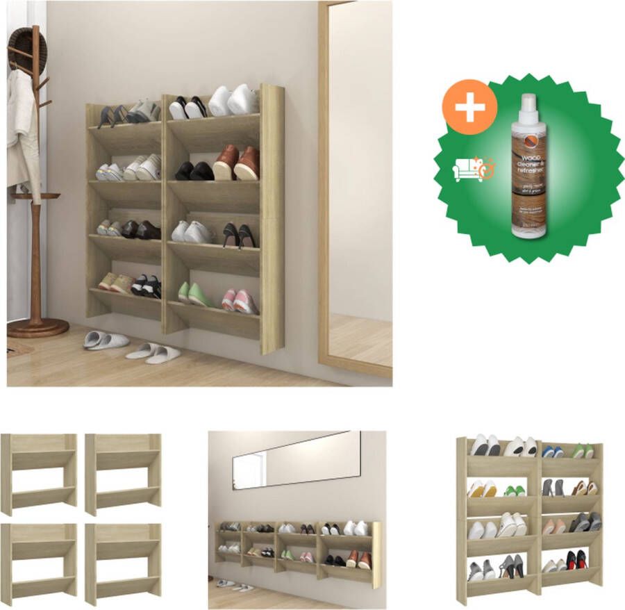VidaXL Wandschoenenkasten 4 st 60x18x60 cm spaanplaat sonoma eiken Schoenenkast Inclusief Houtreiniger en verfrisser