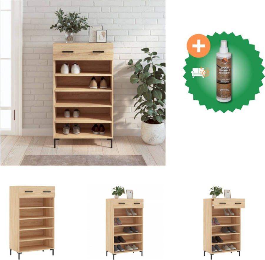 VidaXL Schoenenkast Sonoma Eiken 60 x 35 x 105 cm Duurzaam bewerkt hout en ijzer Kast Inclusief Houtreiniger en verfrisser