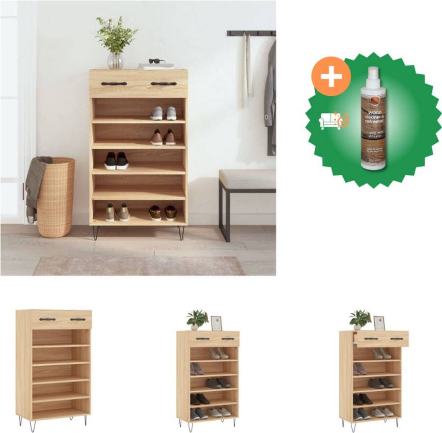 VidaXL Schoenenkast Sonoma Eiken 60 x 35 x 105 cm Duurzaam Hout Meubel voor Schoenopslag Kast Inclusief Houtreiniger en verfrisser