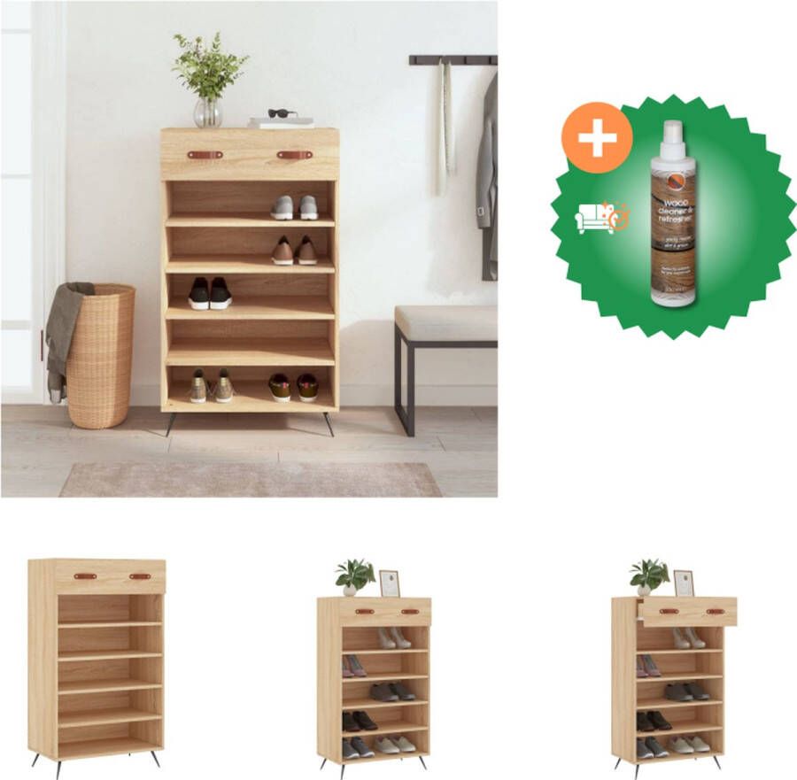 VidaXL Schoenenkast Sonoma Eiken 60 x 35 x 105 cm Duurzaam bewerkt hout en ijzer Kast Inclusief Houtreiniger en verfrisser - Foto 2