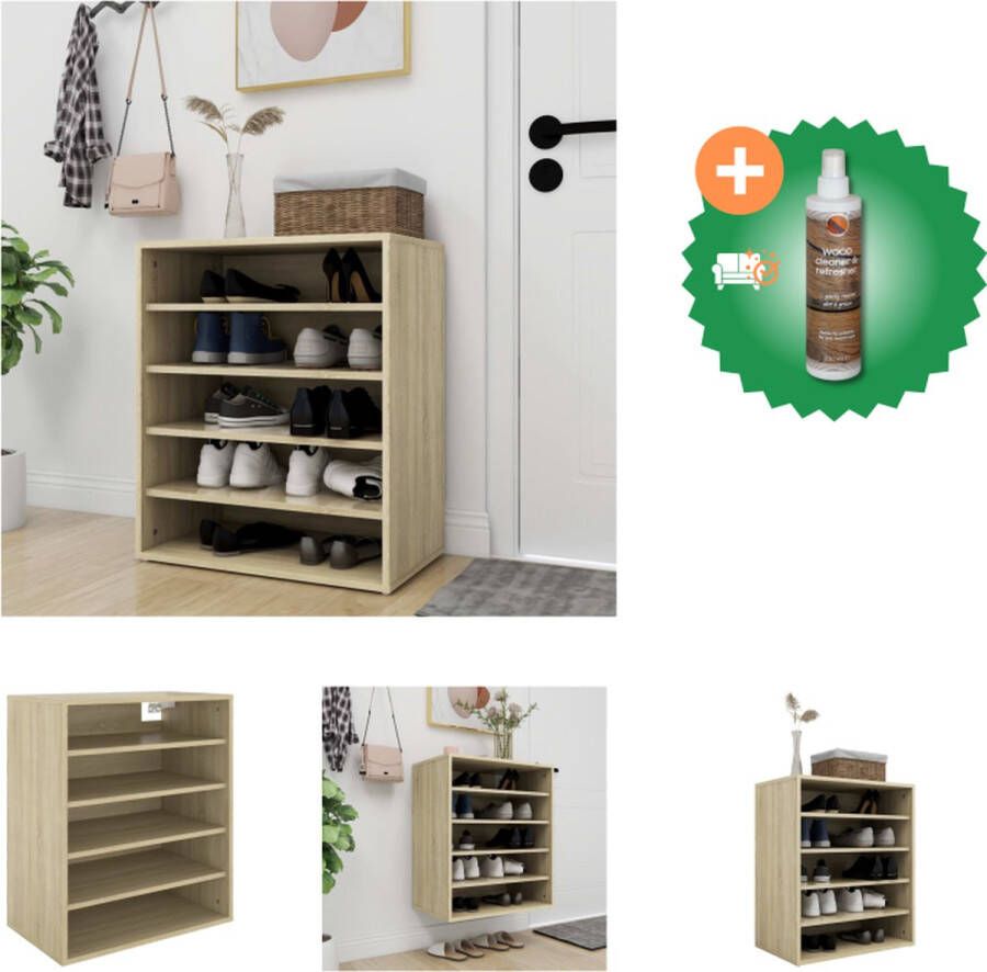 VidaXL Schoenenkast Sonoma eiken 60 x 35 x 70 cm Duurzaam Gemakkelijk schoon te maken Schoenenkast Inclusief Houtreiniger en verfrisser