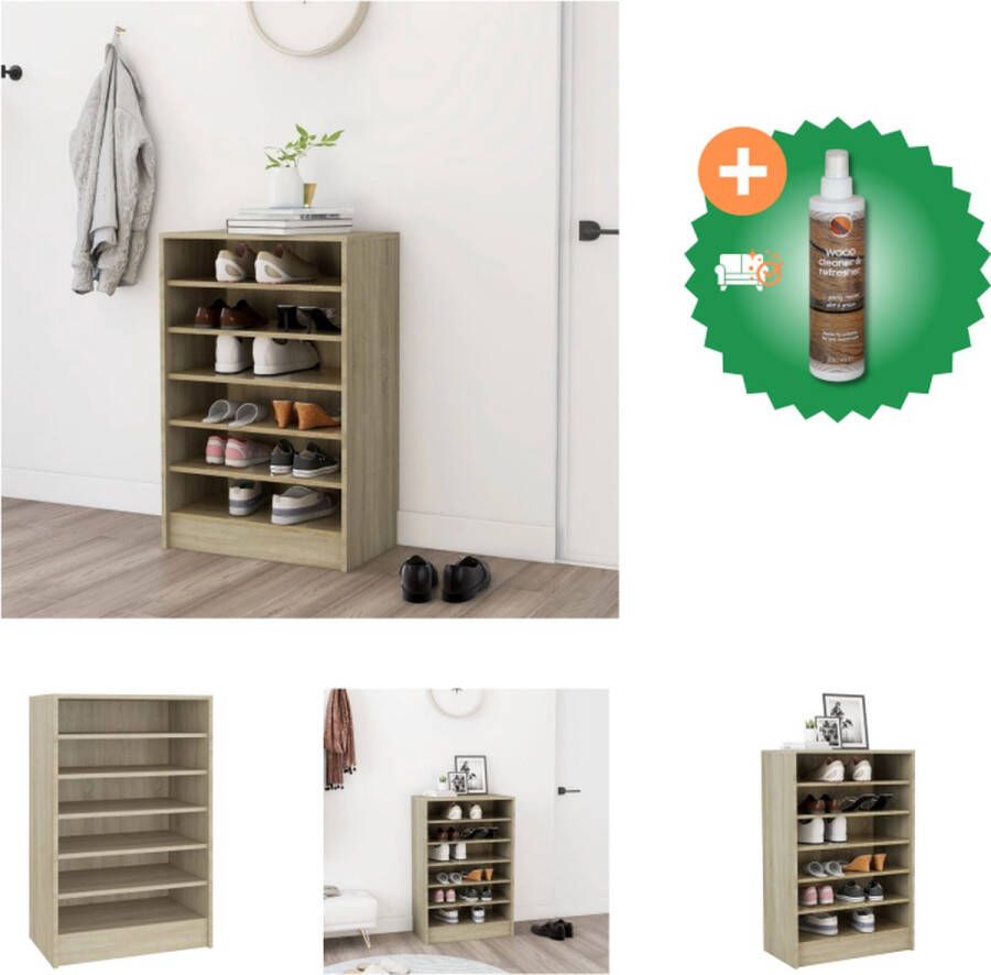VidaXL Schoenenkast 60x35x92 cm spaanplaat sonoma eikenkleurig Schoenenkast Inclusief Houtreiniger en verfrisser