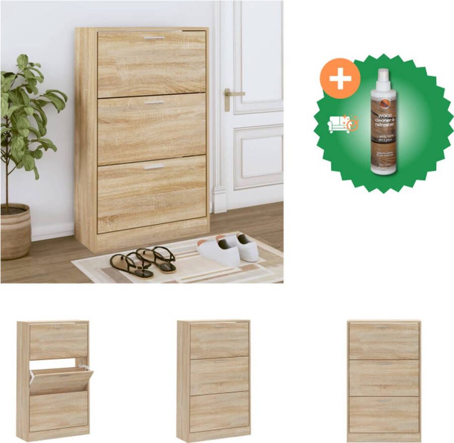 VidaXL Schoenenkast 63x24x103 cm bewerkt hout sonoma eikenkleurig Schoenenkast Inclusief Houtreiniger en verfrisser