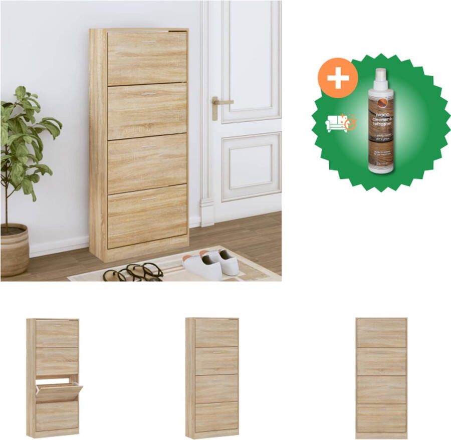 VidaXL Schoenenkast Sonoma Eiken 63 x 24 x 147 cm Met 4 lades Montagehandleiding bijgeleverd Schoenenkast Inclusief Houtreiniger en verfrisser