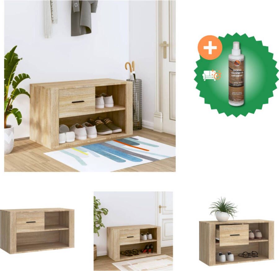 VidaXL Schoenenkast Sonoma Eiken 80 x 35 x 45 cm Stevig en Vochtbestendig Schoenenkast Inclusief Houtreiniger en verfrisser