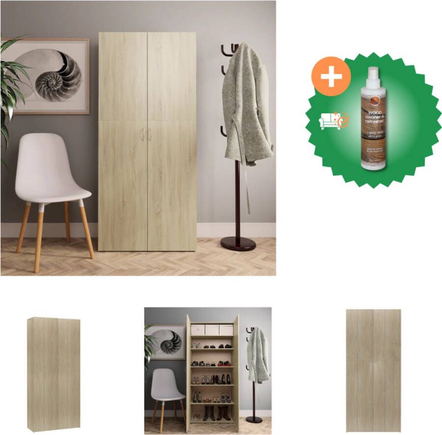 VidaXL Schoenenkast Sonoma eiken 80 x 35.5 x 180 cm 6 schappen 2 deuren Schoenenkast Inclusief Houtreiniger en verfrisser