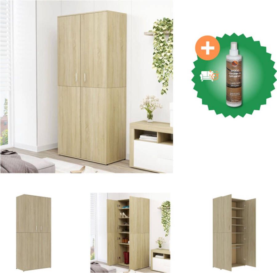 VidaXL Schoenenkast 80x39x178 cm spaanplaat sonoma eikenkleurig Schoenenkast Inclusief Houtreiniger en verfrisser