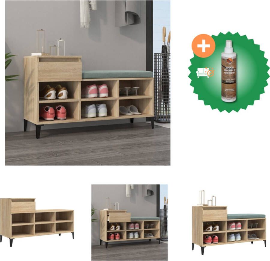 VidaXL Schoenenkast Sonoma Eiken Hoge Kwaliteit Metalen Poten 1 Lade 6 Vakken 102 x 36 x 60 cm Schoenenkast Inclusief Houtreiniger en verfrisser