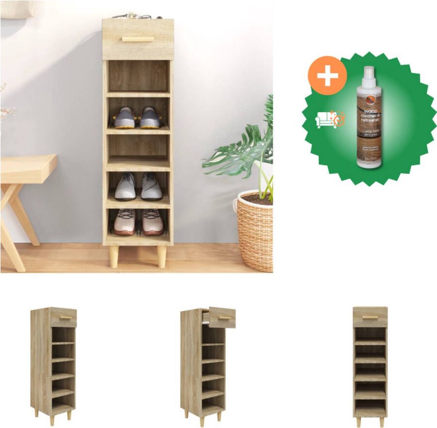 VidaXL Schoenenkast Sonoma Eiken Hout 30 x 35 x 105 cm Ruimtebesparend ontwerp Schoenenkast Inclusief Houtreiniger en verfrisser