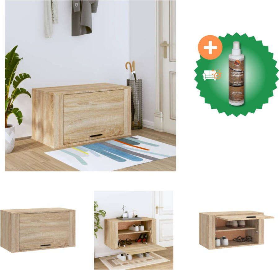 VidaXL Schoenenkast Sonoma Eiken Wandgemonteerd 70x35x38 cm Hout Schoenenkast Inclusief Houtreiniger en verfrisser