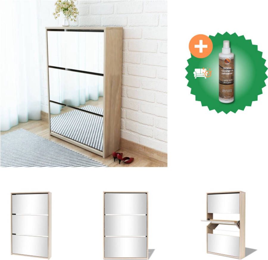 VidaXL Schoenenkast Spiegelschoenenkast 63 x 17 x 102.5 cm Eiken Schoenenkast Inclusief Houtreiniger en verfrisser