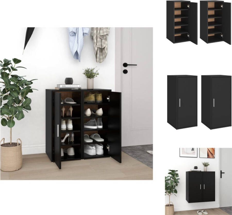 VidaXL Schoenenkast Schoenenkasten Schoenenopbergers Schoenenkasten 2 st 32x35x70 cm spaanplaat zwart