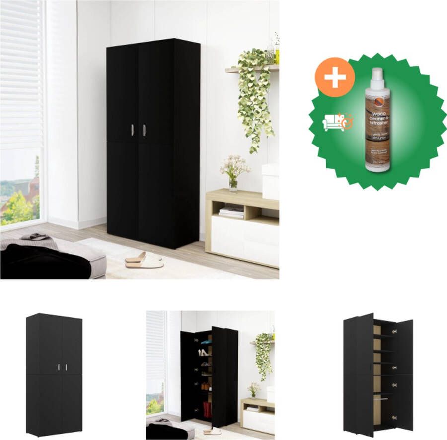 VidaXL Schoenenkast Tijdloos Meubel 80 x 39 x 178 cm zwart Schoenenkast Inclusief Houtreiniger en verfrisser