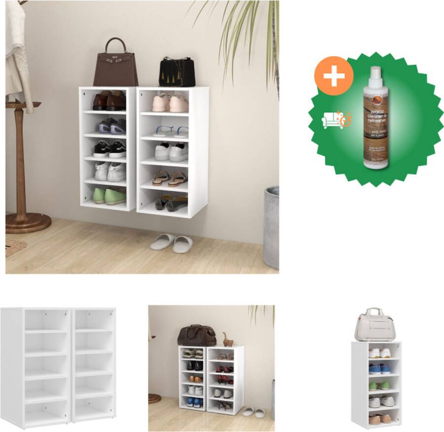 VidaXL Schoenenkast Tijdloos Opbergers Afmeting- 31.5 x 35 x 70 cm Kleur- wit Materiaal- spaanplaat Schoenenkast Inclusief Houtreiniger en verfrisser