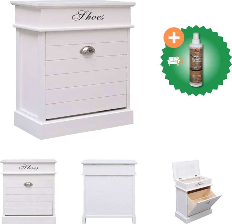 VidaXL Schoenenkast Tijdloos Paulowniahout 50 x 28 x 58 cm Wit Schoenenkast Inclusief Houtreiniger en verfrisser