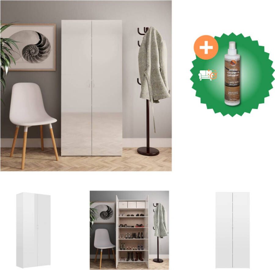 VidaXL Schoenenkast Tijdloos Slaapkamer of Gang 80x35.5x180 cm Hoogglans wit Schoenenkast Inclusief Houtreiniger en verfrisser