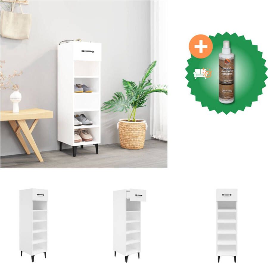 VidaXL Schoenenkast Wit 30 x 35 x 105 cm Ruimtebesparend ontwerp Schoenenkast Inclusief Houtreiniger en verfrisser