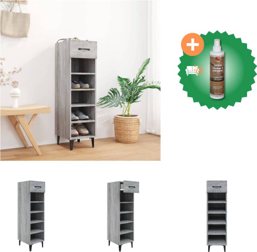 VidaXL Schoenenkast Trendy Meubelen Afmeting- 30 x 35 x 105 cm Materiaal- Bewerkt hout en metaal Kleur- Grijs sonoma eiken Schoenenkast Inclusief Houtreiniger en verfrisser - Foto 2