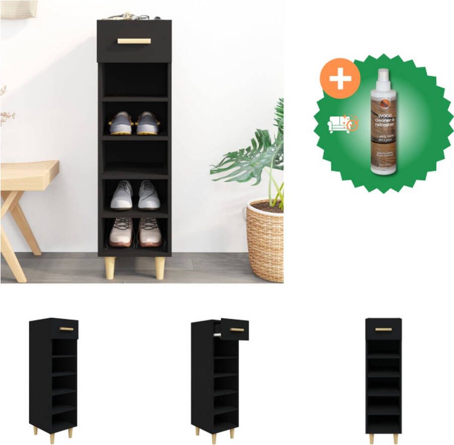 VidaXL Schoenenkast Trendy Opbergruimte 30x35x105 cm Zwart hout Schoenenkast Inclusief Houtreiniger en verfrisser